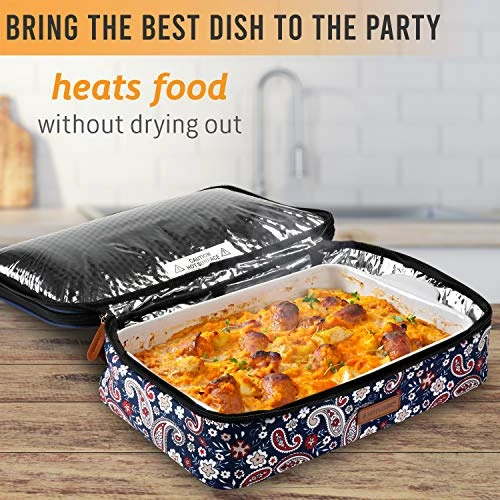 HotLogic 16801170-BPSL Food Warming Tote Casserole Carrier Plus 120V, Blue Paisley 7 HotLogic 16801170-BPSL Food Warming Tote Casserole Carrier Plus 120V, Blue Paisley - Image 5
