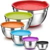Mixing Bowls, Stainless Steel Mixing Bowls With Lids, Nesting Salad Bowls With Air-tight Lids & Non-slip Bottom, Dishwasher Safe & Stackable, Set Of 6-4.6/2.6/2 / 1.5/1 / 0.7 Qt