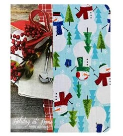 Blue Snowman Fun Christmas Fabric Napkins, Cheerful Snowmen And Evergreen Tree Print Xmas Soil Resistant, No Iron Easy Care Tablecloth, Set Of 8 Fabric Napkins