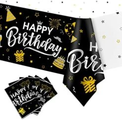 Happy Birthday Decorations, 1pcs Black And Gold Birthday Tablecloth For Men Women, Plastic Disposable Rectangle Table Cover For 90th 80th 70th 60th 50th 40th 30th Birthday Party Decor- 54" X 108" -Wilton Shop 51b4yof5ruL. AC