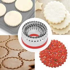 4-Pieces Fluted Round Cookie Cutters, Metal Circle Biscuit Cutters Set, Wave Cookies Cutter With Fluted Edge, Unique Design With Protective Red Top PVC 12 4-Pieces Fluted Round Cookie Cutters, Metal Circle Biscuit Cutters Set, Wave Cookies Cutter With Fluted Edge, Unique Design With Protective Red Top PVC -Wilton Shop 51b6NEt1NmL