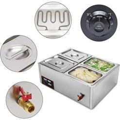 ZANNZA Four-Slot Insulated Soup Pool, Heater Stainless Steel Buffet Heater, Temperature Range 30-85°C, 4-Compartment Soup Warmer, Drain Tap For Catering -Wilton Shop 51b9nBBnP3L