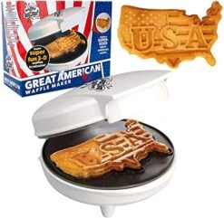 Great American USA Waffle Maker For Memorial Day, 4th Of July - Make Giant 7.5" Patriotic Waffles Or Pancakes W Pride- Electric Nonstick Waffler Iron W America Spirit, Holiday Party Fun Or Summer BBQs