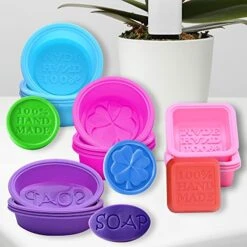20 Pcs Silicone Soap Making Molds, Square Round Oval Shaped, FineGood Soft Cupcake Muffin Baking Pan For DIY Homemade Craft, Food Grade - Pink, Blue, Rose Red, Purple -Wilton Shop 51bG8Zl76HL