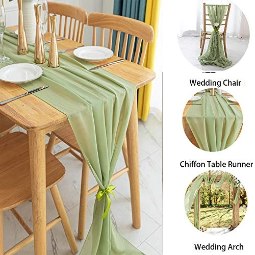 27"x120" Extra Wide Premium Chiffon Table Top Runner For Wedding Party Reception Dinner Event Home Decorations (Sage Green) 4 27"x120" Extra Wide Premium Chiffon Table Top Runner For Wedding Party Reception Dinner Event Home Decorations (Sage Green) - Image 2