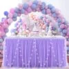 Purple Tulle Table Skirt With Lights 9FT Tutu Table Cloth Round Or Rectangle Tables Perfect For Baby Shower Wedding Birthday Party And Home Decoration(L 9(ft),H 30in) -Wilton Shop 51bPXeETtOS