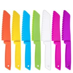 7 Pcs Kids Kitchen Knife, Plastic Serrated Edges Kids Knife Set For Cooking And Cutting Cakes, Fruits And Veggies, Perfectly Safe For Kids Real Cooking (kids Knife Set 7 Pcs)