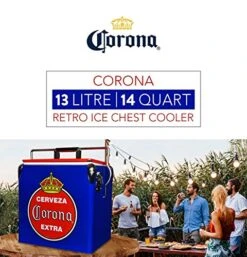 Corona Retro Ice Chest Cooler With Bottle Opener 13L (14 Qt), 18 Can Capacity, Blue And Red, Vintage Style Ice Bucket For Camping, Beach, Picnic, RV, BBQs, Tailgating, Fishing -Wilton Shop 51bUrgKI9cL