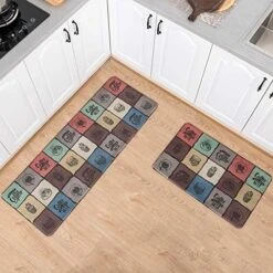 Anti Fatigue Comfort Kitchen Standing Desk Mat Decorative Ergonomic Floor Pad Kitchen Rug Waterproof Stain Resistance Non Slip Kitchen Set, 17.3''x27.6''+17.3''x47.2'', Eat Well -Wilton Shop 51bVIbAJLnL. AC