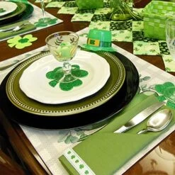 St Patricks Day Green Shamrock Placemats 12X18 Inches Set Of 4, Buffalo Plaid Spring Seasonal Holiday Decor For Dining Table Indoor Home Farmhouse Tabletop Decoration AP248
