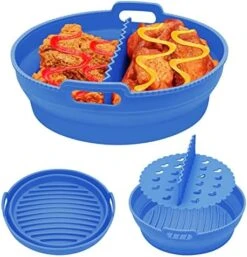 Air Fryer Silicone Liners 8.5Inch For 5qt To 8qt Reusable Air Fryer Liners With Divider Foldable Silicone Air Fryer Basket Round Non-Stick Collapsible Dishwasher Safe Silicone Insert (Black) -Wilton Shop 51bf oR60EL. AC