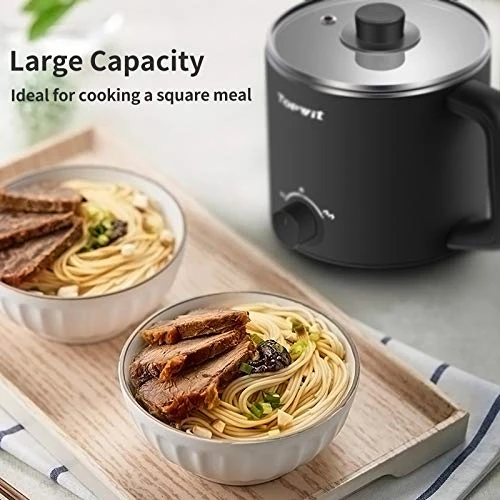 Topwit Electric Hot Pot, Mini Ramen Cooker, 1.6L Noodles Pot, Multifunctional Electric Cooker For Pasta, Shabu-Shabu, Oatmeal, Soup And Egg With Over-Heating Protection, Boil Dry Protection, Black 6 Topwit Electric Hot Pot, Mini Ramen Cooker, 1.6L Noodles Pot, Multifunctional Electric Cooker For Pasta, Shabu-Shabu, Oatmeal, Soup And Egg With Over-Heating Protection, Boil Dry Protection, Black - Image 4