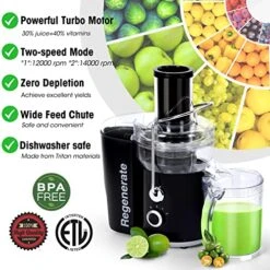 600W 3 Speeds Juicer Machines Vegetable And Fruit, Regenerate Centrifugal Juice Extractor With Big Mouth 3” Feed Chute, Easy To Clean, BPA-Free Compact Centrifugal Juice Maker, Black -Wilton Shop 51bxLsCx6dL