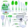 Kids Cookware, 30-Piece Caddy Collection, Real Utensils, Dishwasher Safe, BPA-Free, Includes Rolling Pin, Spoons, Whisk, Knives, Measuring Cups, Vegetable Peeler & Much More, White/Green -Wilton Shop 51bzQhHnTmL