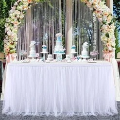 Pink Table Skirt Birthday Party Tulle Table Skirt Baby Shower Round And Rectangle Tutu Table Decoration Table Cloth For Girl Gender Reveal Wedding(L6(ft), H30in) -Wilton Shop 51c1IRXN26S. AC