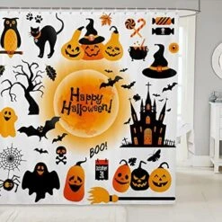 Pumpkin Lantern Bathroom Shower Curtain Sets Black Bats Halloween Decoration,Gothic Spooky Ghost Fabric Shower Curtain For Kids Toddlers,Cartoon Candle Candy Shower Curtain 72" Wx84 L -Wilton Shop 51c4F9uS5fL. AC