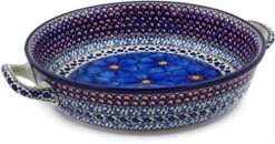 Medium Round Baker With Handles Made By Ceramika Artystyczna (Cobalt Poppies Theme) Signature UNIKAT + Certificate Of Authenticity