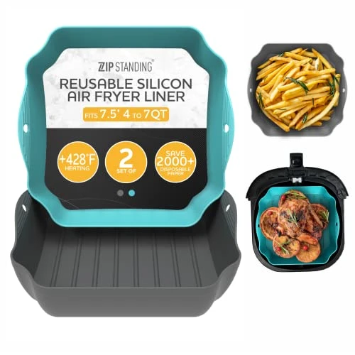 Ilicone Air Fryer Liners Set OF 2, Air Fryer Silicone Liners For 4-7QT Air Fryer Tray Baking Oven, 7.5” Reusable Square Air Fryer Liners With Handles & Holes, Air Fryer Inserts, Air Fryer Accessories 3 Ilicone Air Fryer Liners Set OF 2, Air Fryer Silicone Liners For 4-7QT Air Fryer Tray Baking Oven, 7.5” Reusable Square Air Fryer Liners With Handles & Holes, Air Fryer Inserts, Air Fryer Accessories