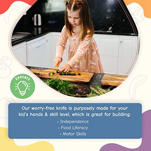 Toddler Knife - Kitchen Safe Kids Knife For Cutting & Cooking Vegetables, Fruits, & Food - First Knife For Kids Aged 2+ With Stainless Steel Coat, Blunt Tip, Serrated Edge, & Ergonomic Handle 6 Toddler Knife - Kitchen Safe Kids Knife For Cutting & Cooking Vegetables, Fruits, & Food - First Knife For Kids Aged 2+ With Stainless Steel Coat, Blunt Tip, Serrated Edge, & Ergonomic Handle - Image 4