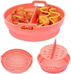 Air Fryer Silicone Liners 8.5Inch For 5qt To 8qt Reusable Air Fryer Liners With Divider Foldable Silicone Air Fryer Basket Round Non-Stick Collapsible Dishwasher Safe Silicone Insert (Black) -Wilton Shop 51cW1MV LQL. AC