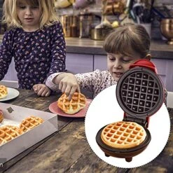 Mini Waffle Maker Portable Grill Machine+ Electric Round Griddle,for Waffles,Paninis,Gourmet Burgers,Sandwiches,egg And More,with Non-Stick,Red