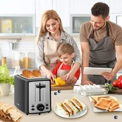 Toaster 2 Slice, Bread Toaster With LCD Display, 7 Shade Settings, 1.４'' Variable Extra Wide Slots Toaster With Cancel, Bagel, Defrost, Reheat Functions, Removable Crumb Tray, 900W, Carbon Black -Wilton Shop 51cgDBEtSoL