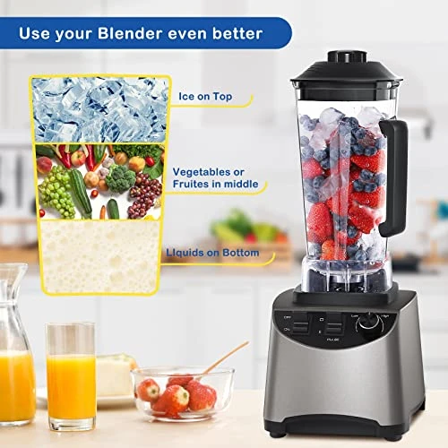 Blender 1400W, Professional Countertop Blenders For Kitchen With High Speed, Blender For Shakes And Smoothies, 60 Oz Large Tritan Jar, 6 Blades, 2 Speeds & Pulse Function For Frozen Drinks 4 Blender 1400W, Professional Countertop Blenders For Kitchen With High Speed, Blender For Shakes And Smoothies, 60 Oz Large Tritan Jar, 6 Blades, 2 Speeds & Pulse Function For Frozen Drinks - Image 2
