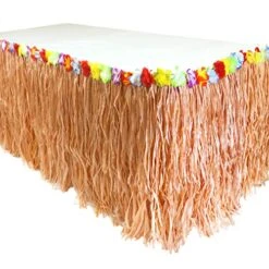 9 Feet X29 Luau Grass Table Skirt, Hawaiian Luau Libiscus Table Skirt For Hawaiian Party, Luau Party Supplies, Luau Party Decorations, Moana Birthday Party (Natural Hay Grass)