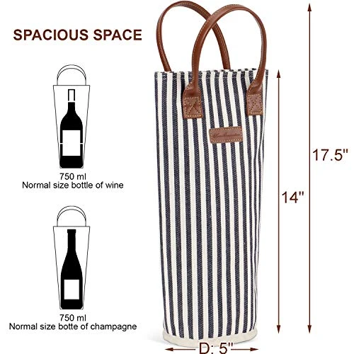 Single Bottle Insulated Wine Tote, 1 Bottle Wine Carrier Bag Padded Wine Cooler Perfect Wine Lover's Or Wedding Gift-Stripe (Srtipe) 4 Single Bottle Insulated Wine Tote, 1 Bottle Wine Carrier Bag Padded Wine Cooler Perfect Wine Lover's Or Wedding Gift-Stripe (Srtipe) - Image 2