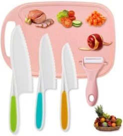 Kids Safe Knifes,Children's Nylon Knives Set Silicone Firm Real Fit Toddler Love Spoon Beginners Friendly Reusable Peeler Fruit Board Sturdy Childrens Cooking Year Old Age Suitable Salad 4Pack Color -Wilton Shop 51cx1wSB69L. AC