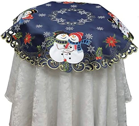 Holiday Christmas Table Runner Embroidered Snowman Snowflake Poinsettia Oval Dresser Scarf Blue Gold (15x34” Blue) Winter Decoration 13 Holiday Christmas Table Runner Embroidered Snowman Snowflake Poinsettia Oval Dresser Scarf Blue Gold (15x34” Blue) Winter Decoration - Image 11