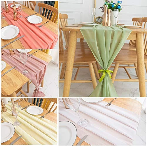 27"x120" Extra Wide Premium Chiffon Table Top Runner For Wedding Party Reception Dinner Event Home Decorations (Sage Green) 5 27"x120" Extra Wide Premium Chiffon Table Top Runner For Wedding Party Reception Dinner Event Home Decorations (Sage Green) - Image 3