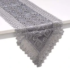 Hop LC Grey Farmhouse Table Runner 72 Inches Long For Dining Paisley Doilies Embroidered Boho Style Polyester Room Decor Kitchen Rustic Lace Tablecloth For Wedding Decorations -Wilton Shop 51d8vXQsBHL