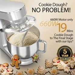 Stand Mixer, 9.5 Qt. 660W 10-Speed Electric Kitchen Mixer With Dishwasher-Safe Dough Hooks, Flat Beaters, Wire Whip & Pouring Shield Attachments For Most Home Cooks, SM-1551, Silver -Wilton Shop 51dERkdOeUL