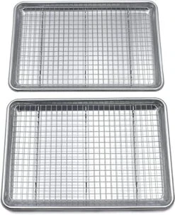 Baking Sheets For Oven - Half Sheet Pan With Stainless Steel Wire Rack Set 1-Pack - Easy Clean Cookie Sheets, Aluminum Bakeware -Wilton Shop 51dF0XDdM3L. AC