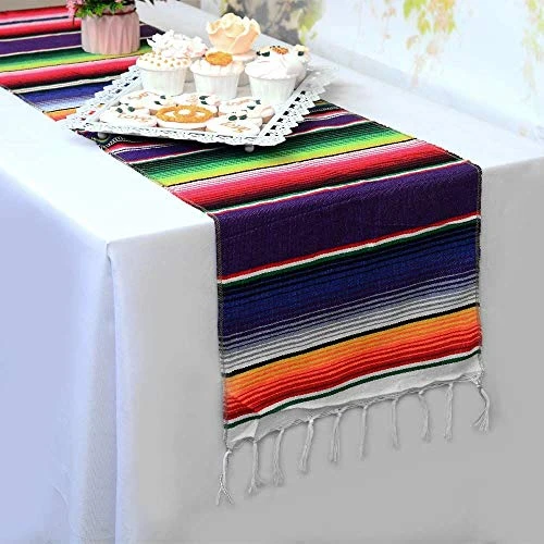 12 Packs Mexican Blanket Serape Table Runner Colorful Striped Fringe Cotton Table Runner For Mexican Birthday Party Wedding Holiday Decorations Pack Of 12-14x84 4 12 Packs Mexican Blanket Serape Table Runner Colorful Striped Fringe Cotton Table Runner For Mexican Birthday Party Wedding Holiday Decorations Pack Of 12-14x84 - Image 2