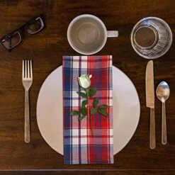 20"x20" Cloth Napkins Set Of 12 Cotton, Dinner Napkins Cloth Washable, Buffalo Plaid Checks Premium Over Sized Blue With Mitered Corners, Ultra Soft, Durable Hotel Quality Red/Blue/White July 4th -Wilton Shop 51dJQSbb62L