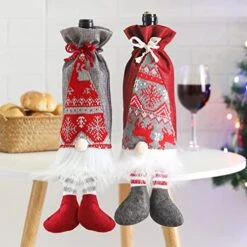 Wine Christmas Bag, Burlap Swedish Tomte Gnome Wine Bottle Gift Bag With Drawstring, Reusable Wine Bottle Covers For Christmas Holiday Party Decoration (2 Pieces)