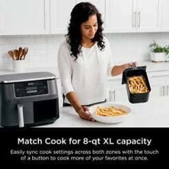 Ninja DZ201 Foodi 8 Quart 6-in-1 DualZone 2-Basket Air Fryer With 2 Independent Frying Baskets, Match Cook & Smart Finish To Roast, Broil, Dehydrate & More For Quick, Easy Meals, Grey -Wilton Shop 51dY5LAFcxL