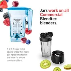Blendtec FourSide Jar (75 Oz), Blender Jar, Commercial Grade, Hard Lid, BPA Free, Blue