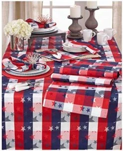 Red White And Blue Checkered With Stars Cotton/Polyester Blend Patriotic Tablecloth, 50"x 70" Rectangular - (1 Piece). -Wilton Shop 51dlwshT0L. AC 10