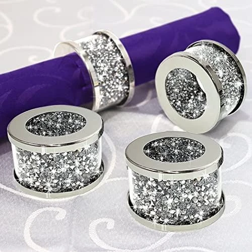 Ilver Diamond Glass Napkin Holder Stainless Steel Framed,Crystal Silver Napkin Rings Set Of 4 Pieces, Glam Serviette Buckles Cloth Holder Sparkle Bling Crushed Diamond Table Settings Home Decor 6 Ilver Diamond Glass Napkin Holder Stainless Steel Framed,Crystal Silver Napkin Rings Set Of 4 Pieces, Glam Serviette Buckles Cloth Holder Sparkle Bling Crushed Diamond Table Settings Home Decor - Image 4