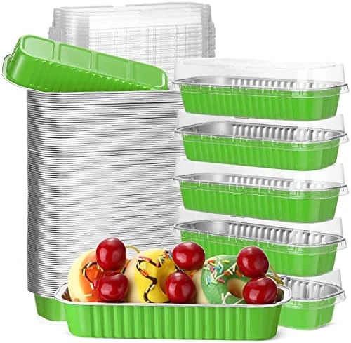 100 Pcs Aluminum Foil Baking Cups 6.8 Oz Mini Loaf Pans With Lids Disposable Rectangle Aluminum Baking Pans Ramekins Muffin Baking Tins Containers Holders For Bread Brownie Cake Cheesecake (Green) 7 100 Pcs Aluminum Foil Baking Cups 6.8 Oz Mini Loaf Pans With Lids Disposable Rectangle Aluminum Baking Pans Ramekins Muffin Baking Tins Containers Holders For Bread Brownie Cake Cheesecake (Green) - Image 5