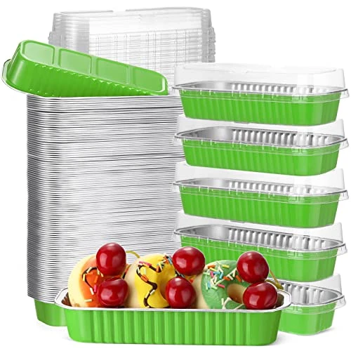 100 Pcs Aluminum Foil Baking Cups 6.8 Oz Mini Loaf Pans With Lids Disposable Rectangle Aluminum Baking Pans Ramekins Muffin Baking Tins Containers Holders For Bread Brownie Cake Cheesecake (Green) 3 100 Pcs Aluminum Foil Baking Cups 6.8 Oz Mini Loaf Pans With Lids Disposable Rectangle Aluminum Baking Pans Ramekins Muffin Baking Tins Containers Holders For Bread Brownie Cake Cheesecake (Green)