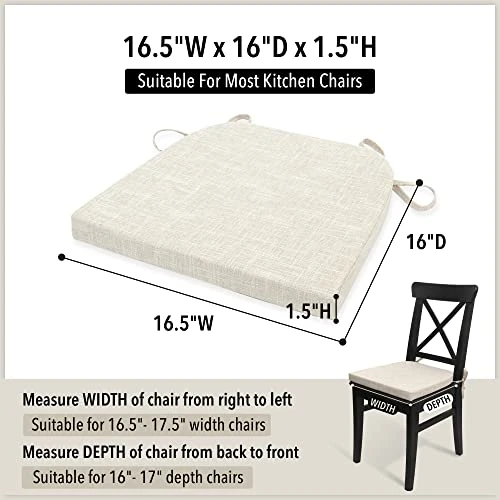 Chair Pads With Ties For Dining Room Chairs Set Of 4 High Density Foam Padded Cushion Non Slip U Shaped Kitchen Chair Seat Cushions 16x16.5 Inch White Beige 4 Chair Pads With Ties For Dining Room Chairs Set Of 4 High Density Foam Padded Cushion Non Slip U Shaped Kitchen Chair Seat Cushions 16x16.5 Inch White Beige - Image 2