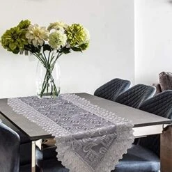 Hop LC Grey Farmhouse Table Runner 72 Inches Long For Dining Paisley Doilies Embroidered Boho Style Polyester Room Decor Kitchen Rustic Lace Tablecloth For Wedding Decorations -Wilton Shop 51e3DxWqryL. AC