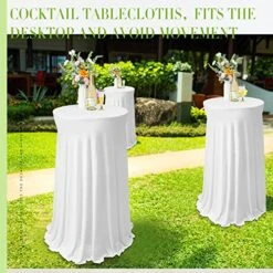 4 Packs Round Spandex Cocktail Tablecloths With Skirt Table Cover Stretch Square Tablecloth For Fitted High Top Bar Wedding Party Banquet (White, 32 X 43 Inch) -Wilton Shop 51eAjTkdZSL
