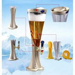 Beer Tower Dispenser 3L Beer Dispenser, Beer Column With Ice Cooling, Fun Party Drinks Dispenser With Faucet, Ice Tube And Lights For Cold Beer, Silver Party Drink Dispenser (Size : 3L) -Wilton Shop 51eGf2ClolS