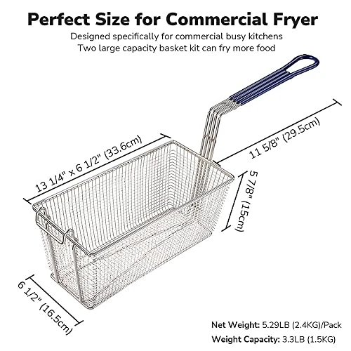 Set Of 4 Pack WeChef 13 1/4" X 6 1/2" X 6" Rectangular Wire Fry Basket With Non-slip Handle Commercial Restaurant Kitchen Deep Fryer 4 Set Of 4 Pack WeChef 13 1/4" X 6 1/2" X 6" Rectangular Wire Fry Basket With Non-slip Handle Commercial Restaurant Kitchen Deep Fryer - Image 2