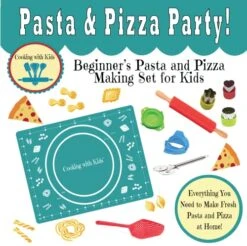 Cooking With Kids - Pasta & Pizza Party! - Beginner's Pasta & Pizza Making Gift Set For Children + Bonus Storage Tote! - And Online Virtual Class Tutorials! From Makers Of Pancake Party